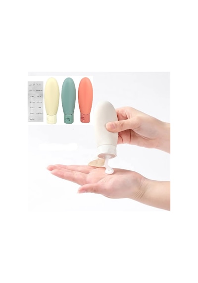 3lü Seyahat Tipi Kozmetik Krem Şampuan Losyon Kutuları 60 Ml Kilitli Poşetli Etiketli Çok Renkli