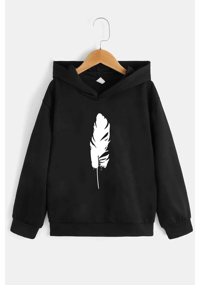 Uyguntarz Çocuk Tüy Baskılı Sweatshirt Siyah