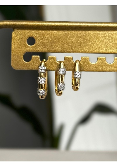Taş İşlemeli Halka Gold 3'lü Set Küpe Altın