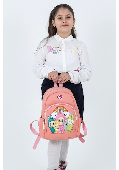 Pembe Labubu Figürlü Kız Çocuk Anaokulu Sırt Çantası Sevimli Desenli, Hafif Kreş Çantası Pembe