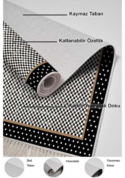 Dekoreko Kaymaz Taban Djt 3 Lü Banyo Paspas Takımı Trend Karışık Modern 604m Siyah