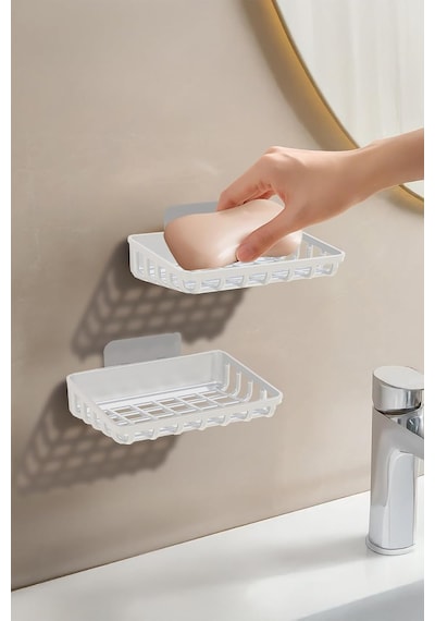 Banyor 6'lı Banyo Seti Yapışkanlı Banyo Düzenleyici Şampuanlık Diş Fırçalık Sabunluk Askılık Takımı Beyaz