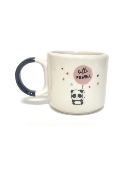 Hello Panda Çift Baskılı Siyah Kulplu P Kupa