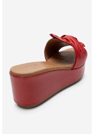 Luvishoes Jeff Kırmızı Cilt Hakiki Deri Fiyonklu Kadın Dolgu Topuklu Terlik