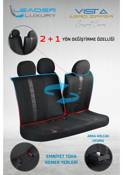 Ford Focus Collection Keten Oto Koltuk Kılıfı Ön Arka Set Dark Siyah Vista Seri
