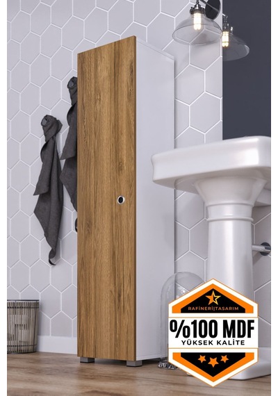 Rafineri Tasarım Saltık Çok Amaçlı Dolap Tek Kanat Raflı Mdf Beyaz Ceviz