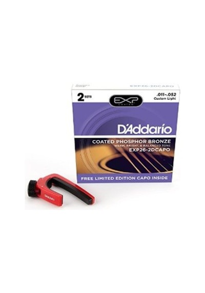 Daddarıo Exp26-2dcapo 2 Set Akustik Gitar Tel Seti, 11-52, Coated Phos