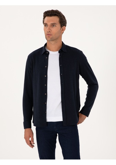 Cacharel Lacivert Slim Fit Uzun Kollu Gömlek