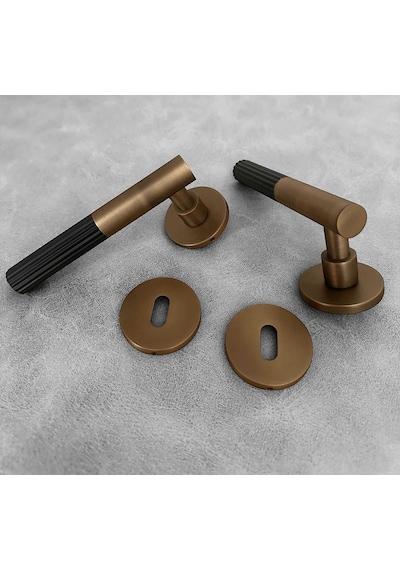 Duo One-s Zamak Mat Antik Sarı - Siyah Rozetli Zamak Oda Kapı Kolu 1 Takım