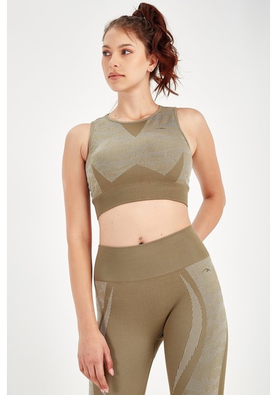 Maraton Active Slimfit Kadın Bisiklet Yaka Kolsuz Fitness Haki Bra 813054-Haki