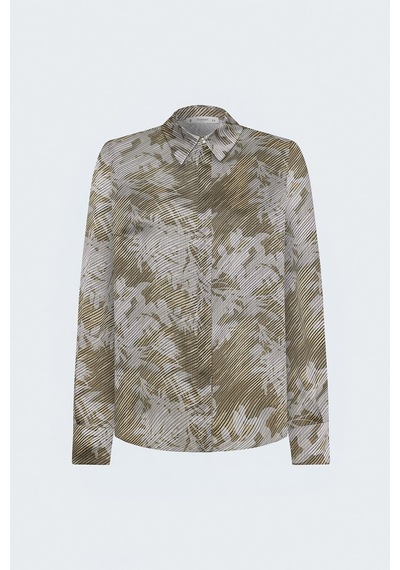 Sateen Çizgili Çiçek Desenli Gömlek - Bej-137839