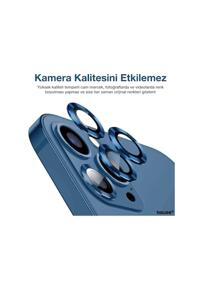 Apple Uyumlu   iPhone 11 Pro Kamera Koruyucu Lens Mercek Metal Çerçeveli 3lü Set Mavi Blue