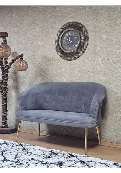 Zafir İkili Teddy Gold Kaplama Sivriltme Ayak Çay Seti Koltuk İkili Berjer , Balkon, Salon, Ofis Gri