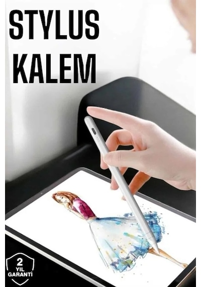 Tablet Kalemi Stylus Pen Dokunmatik Kalem Android Ve İos Uyumlu Şarjlı Beyaz
