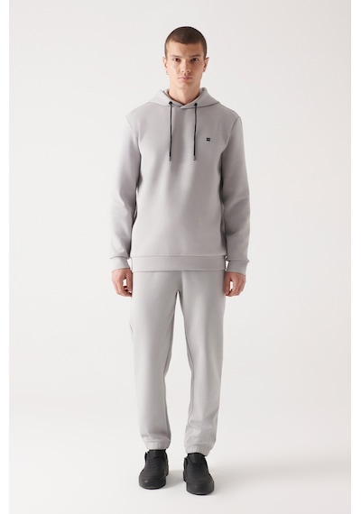Avva Erkek Gri Sweatshirt Kapüşonlu Esnek Yumuşak Doku İnterlok Kumaş Standart Fit Normal Kesim B001101 Gri