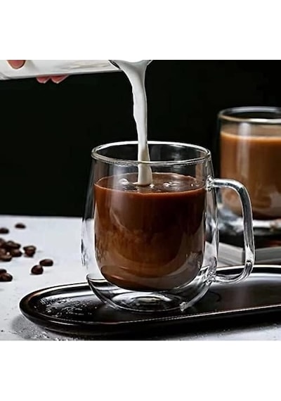 2 Adet Çift Cidarlı Cam Kupa Bardak 250 Ml Çift Camlı Bardak Kupa Double Wall Aeropress