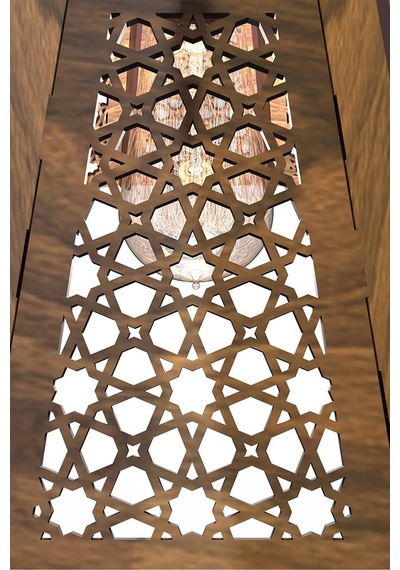 Selçuklu Motif Ahşap Vintage Rustik Salon Avize Ceviz 30x13