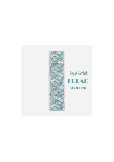 Beyaz Zambak Desen Kadın Saten Fular 30x165cm Çok Renkli
