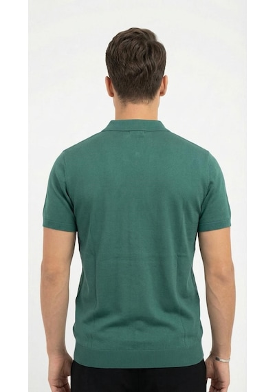 Plus Scorpion Erkek Polo Yaka Fermuarlı Triko Tişört Dokulu Slim Fit Yeşil