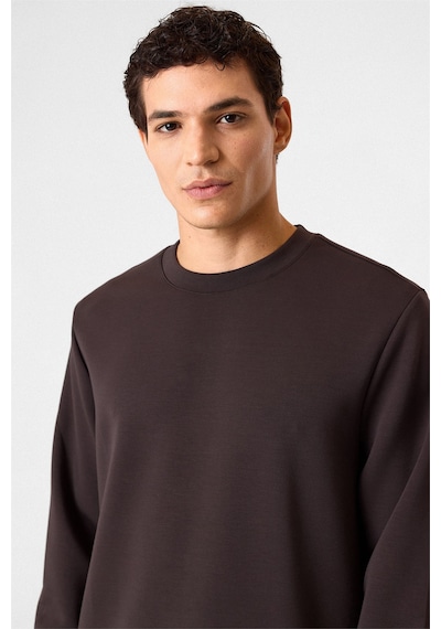 Backandbond Regular Fit Bisiklet Yaka Kahverengi Sweatshirt Koyu Kahverengi