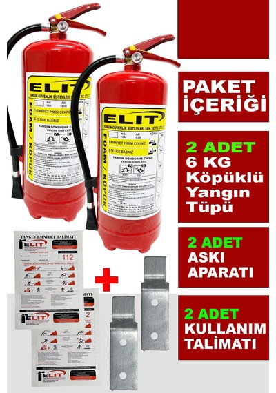 6 Kg Köpüklü Yangın Söndürme Tüpü Askı Aparatı Ve Talimat Dahil Ruhsata Uygun 2'li Paket