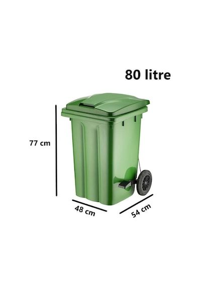 Omnipazar Sy-6504 Pedallı Tekerlekli Kapaklı Çöp Konteyneri 80 Lt Yeşil Yeşil