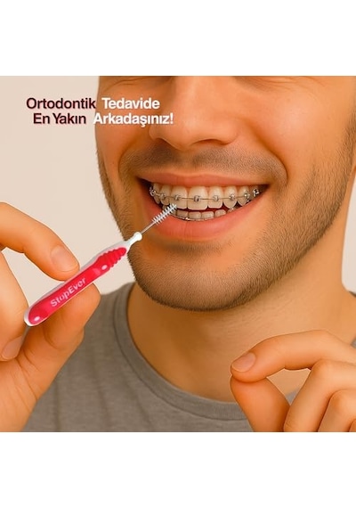 Stopever Well Tooth Arayüz Fırçası, Kırmızı - Size 2 0.5 Mm İnce Telli Diş Arası Fırçası, Taşıma Kutusu Hediyeli Ortodontik Kullanıma Uygun 6 Adet