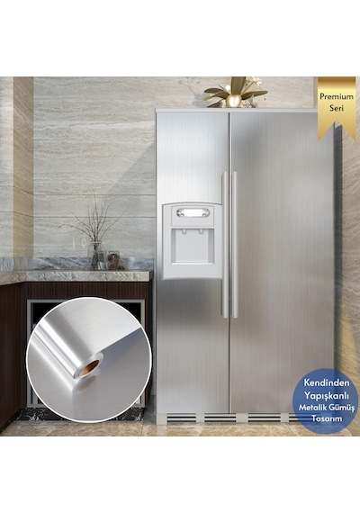 Technosmart 60cm 500cm Kendinden Yapışkanlı Metalik Folyo Mutfak Dolap Masa Kaplama Duvar Kağıdı Silver
