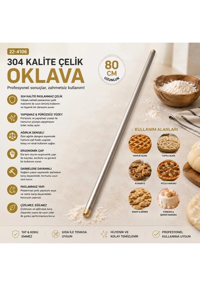 6 Adet 80cm Çelik Lux Metal Oklava Bx40