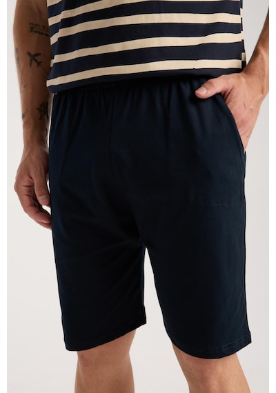 Akbeniz Erkek Lacivert Sıfır Yaka Kısa Kol Şortlu Pijama Takımı