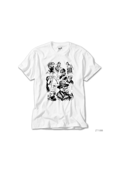 Rap Legends Sketch Art 2 Beyaz Tişört Beyaz
