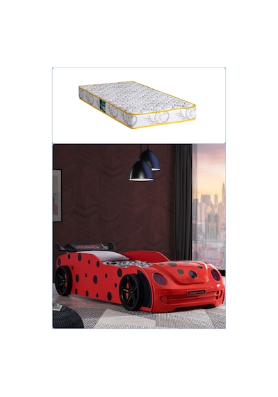Arabalı Yatak, Ladybird Ledli Arabalı Yatak - Kırmızı + 1 Comfort Yatak Arabalı Yatak, Ladybird Ledli Arabalı Yatak - Kırmızı + 1 Comfort Yatak