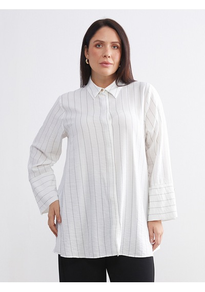 Lcwaıkıkı Classic Siyah Büyük Beden Çizgili Kadın Gömlek Tunik
