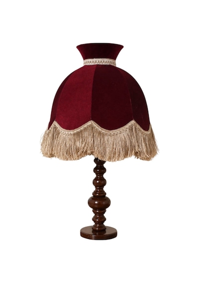 Kadife Kaplı Büyük Boy Başlıklı Ahşap Doğal Ayaklı Klasik Model Abajur - 7 Farklı Renkli 80x50cm Bordo