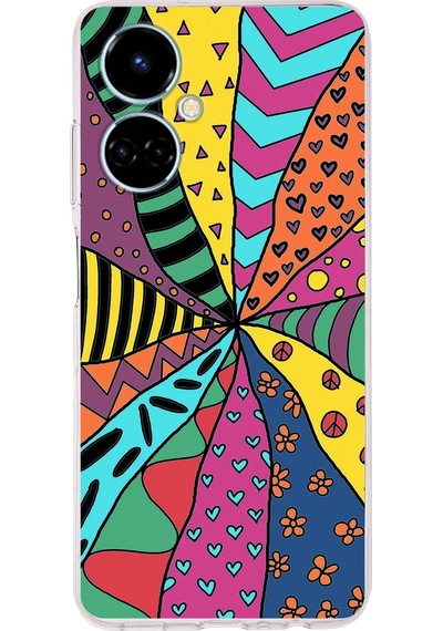 Tecno Camon 19 İle Uyumlu Retro Color 4 Kamera Korumalı Şeffaf Kılıf Şeffaf