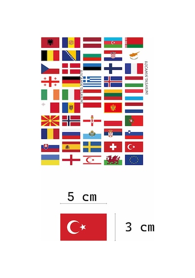 Avrupa Ülkeleri Bayrak Sticker Seti 50 Adet 5x3 Cm Araç Laptop Valiz Kask Defter Kaliteli Etiket Renkli