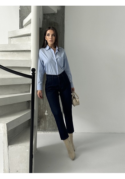 Blue Marlin Pileli Kuşaklı Mom Jeans Lacivert