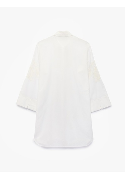 Koton Pamuklu Floral Nakış Detaylı Brodeli 3/4 Kollu Gömlek Yaka Oversize Tunik Elbise Kırık Beyaz 6sak60013ew Ekru