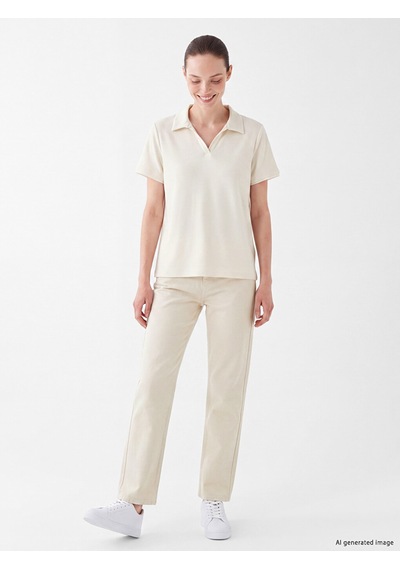 Lcw Comfort Bej Polo Yaka Soft Touch Kadın Tişört