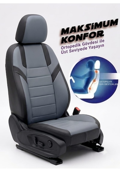 Monza Füme Siyah Serisi Üniversal Oto Koltuk Kılıfı Ön Arka Koltuk Tam Set