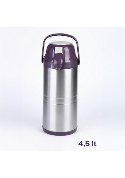 Cooker 2009-2 Çift Kat Paslanmaz Çelik Pompalı Termos Çay Termosu Su Termosu Lila 4,5lt Mor