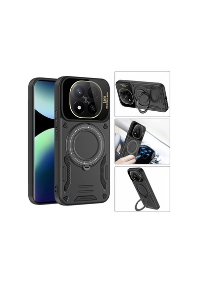 Redmi Note 14 Pro 4g Kılıf Joy Lens Standlı Kapak - Koyu Yeşil İtdark41346