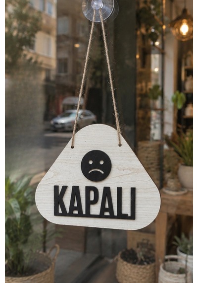 Ahşap Lazer Kesim Emoji Figürlü Açık-kapalı Tabelası - Akçaağaç