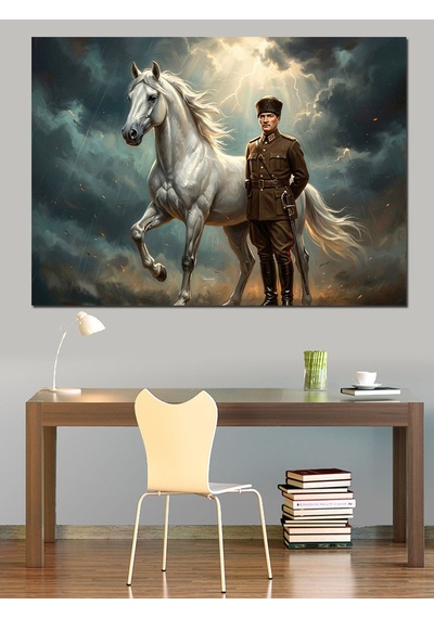 At Ve Mustafa Kemal Atatürk Dekoratif Kanvas - Mdf Ahşap Tablo
