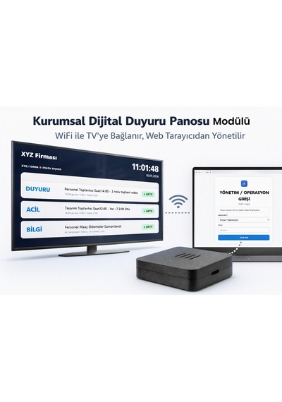 Kurumsal Dijital Duyuru Panosu Modülü Wifi İle Tv'ye Bağlanır, Web Tarayıcıdan Yönetilir