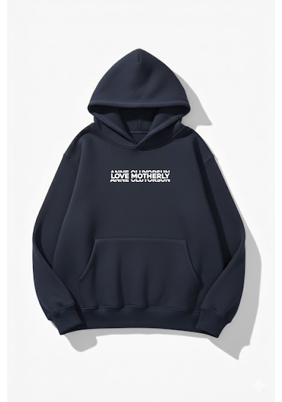 Uyguntarz Unisex Yumuşak Dokulu Anne Oluyorsun Baskılı Tasarım Oversize 3 İplik Hoodie Sweatshirt Indigo