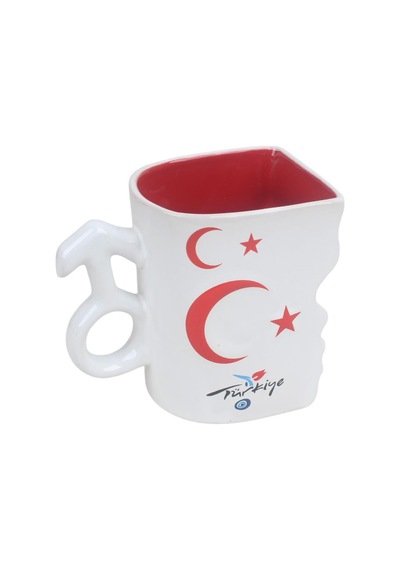 Ay Yıldız Ruh İkizi Tasarımlı Türk Bayraklı 2li Porselen Kupa Fincan Seti 250 Ml Büyük Boy Kırmızı - Beyaz