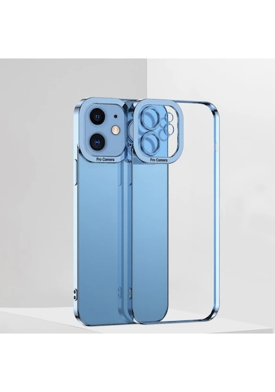 Ally Fashion Series Apple iPhone Uyumlu - 12 6.1inç Kılıf Renkli Kenar Lazer Çerçeveli Silikon Kılıf- 5775 Mavi