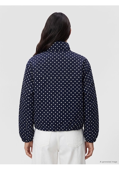 Lcwaıkıkı Classic Lacivert Dik Yaka Puantiyeli Oversize Kadın Mont