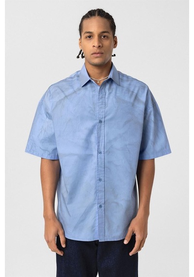 Vamos Oversize Yıkamalı Poplin Gömlek Mavi